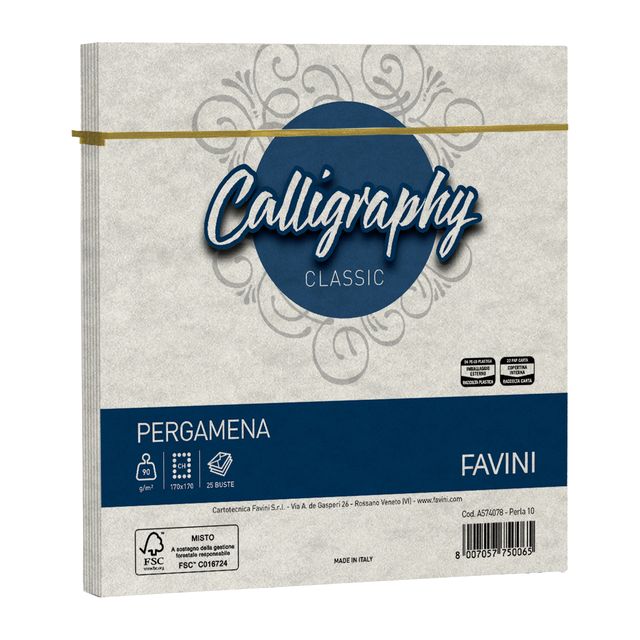 Busta Calligraphy Pergamena - 170 x 170 mm - 90 gr - perla 10 - Favini - conf. …