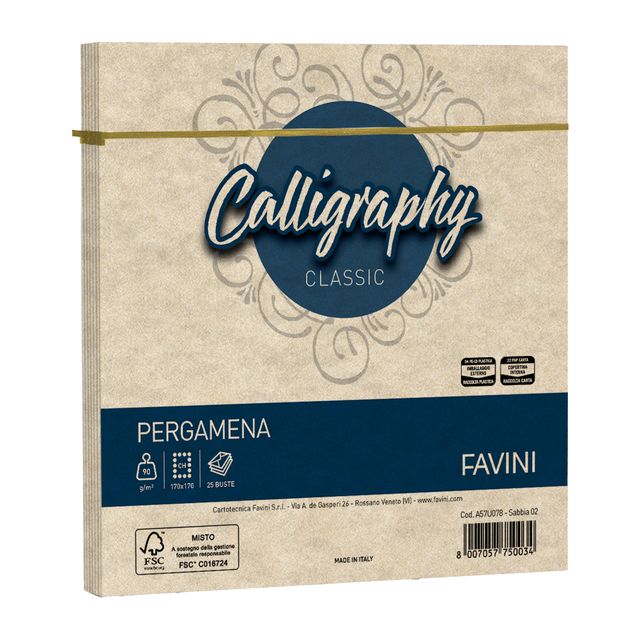 Busta Calligraphy Pergamena - 170 x 170 mm - 90 gr - sabbia 02 - Favini - conf.…