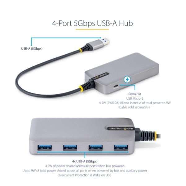 StarTech.com 4-Port USB Hub, USB 3.0 5Gbps, Bus Powered, USB-A to 4x USB-A Hub …