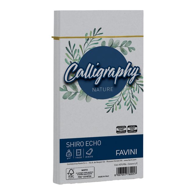Busta Calligraphy Shiro Eco - 110 x 220 mm - 120 gr - cenere - Favini - conf. 2…