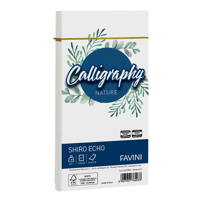 Busta Calligraphy Shiro Eco - 110 x 220 mm - 120 gr - gesso - Favini - conf. 25…