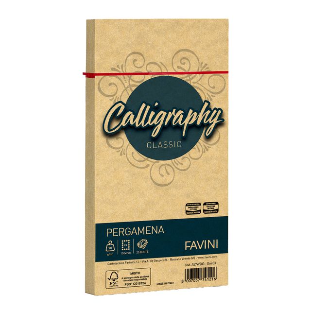 Busta Calligraphy pergamena - 110 x 220 mm - 90 gr - oro 03 - Favini - conf. 25…