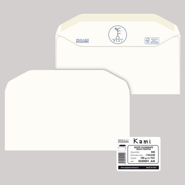 Busta Kami Gommata - senza finestra - 11 x 23 cm - 100 gr - carta riciclata FSC…