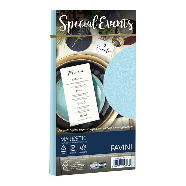 Busta Special Events metal - 110 x 220 mm - 120 gr - azzurro - Favini - conf. 1…