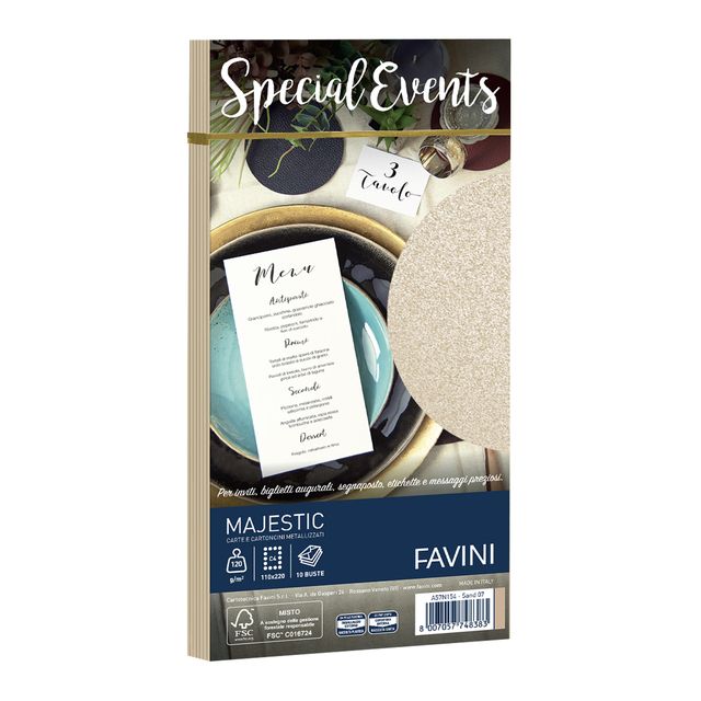 Busta Special Events metal - 110 x 220 mm - 120 gr - sabbia - Favini - conf. 10…