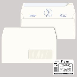 Busta a sacco Kami Strip - con finestra - 11 x 23 cm - 100 gr - carta riciclata…