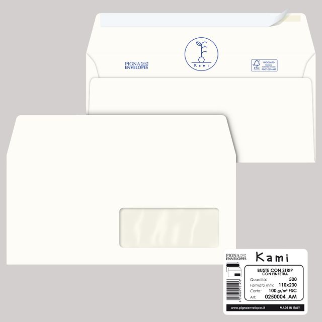 Busta a sacco Kami Strip - con finestra - 11 x 23 cm - 100 gr - carta riciclata…