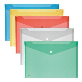 Busta con bottone - 33,5 x 23,5 cm - PP - colori assortiti - Lebez - conf. 5 pe…