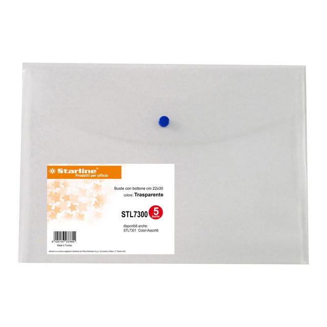 Busta con bottone - A4 - PP - trasparente neutro - Starline