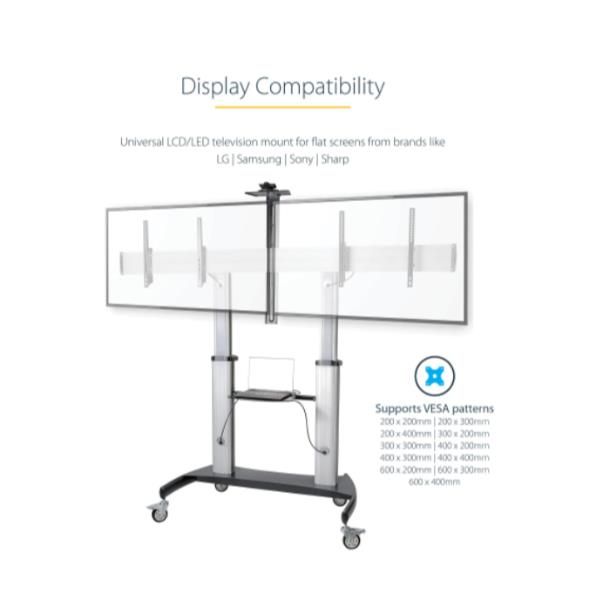 StarTech.com Dual TV Cart for 37-60in VESA TVs up to 110lb (50kg) each, Height …