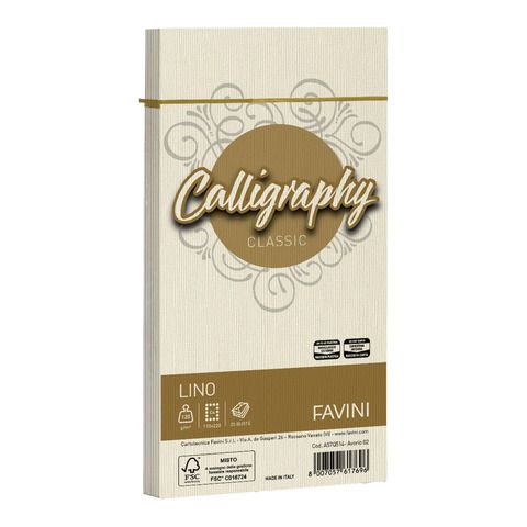 Buste Calligraphy Lino - 110 x 220 mm - 120 gr - avorio 02 - Favini - conf. 25 …