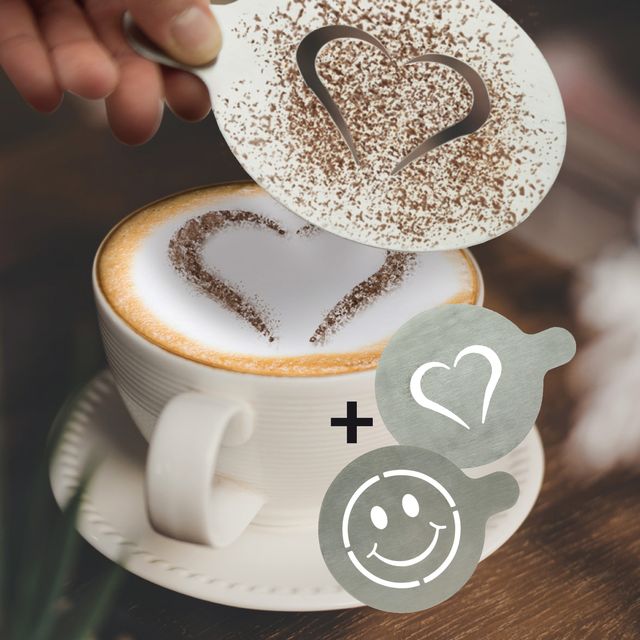 Stencil per caffE' - 10 x 12,4 x 0,1 cm - forma cuore e smile - Securit - set 2…