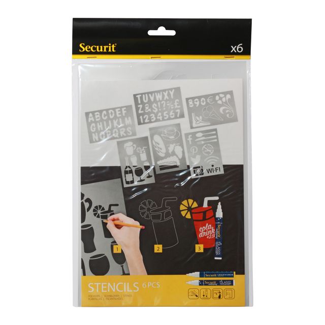 Stencil trasparenti assortiti (lettere, numeri, forme) - 32 x 22 cm - Securit -…
