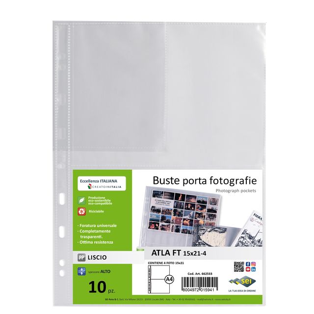 Buste forate Atla FT porta foto e cartoline - 4 spazi 15 x 21 cm - trasparente …