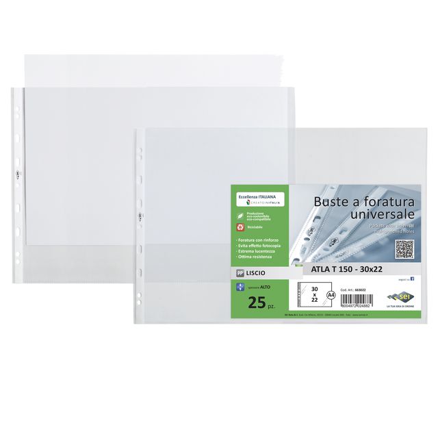 Buste forate Atla T - pesante - liscio - 30 x 22 cm (album) - trasparente - Sei…