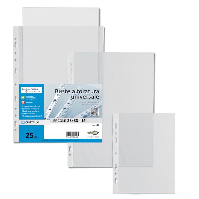 Buste forate Ercole - PVC liscio - 23 x 33 cm - trasparente - Sei Rota - conf. …