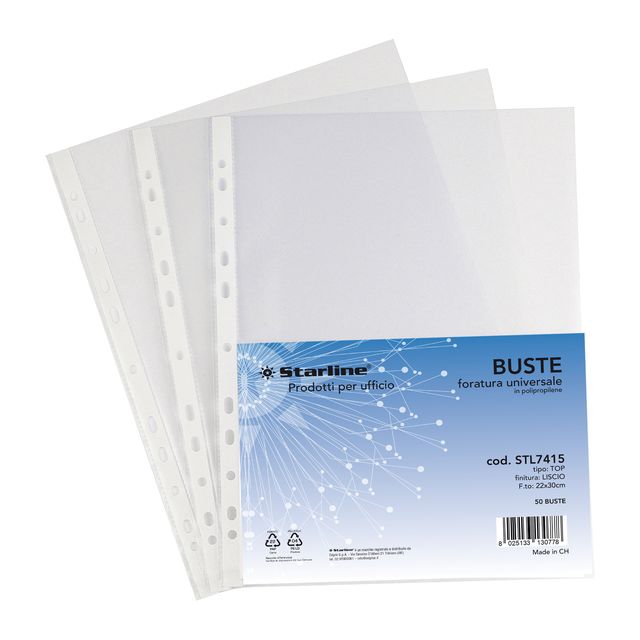 Buste forate Top - liscio - 22 x 30 cm - trasparente - Starline - conf. 50 pezzi