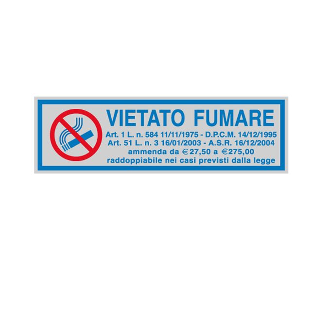 Targhetta adesiva - VIETATO FUMARE (con normativa) - 16,5 x 5 cm - Cartelli Seg…