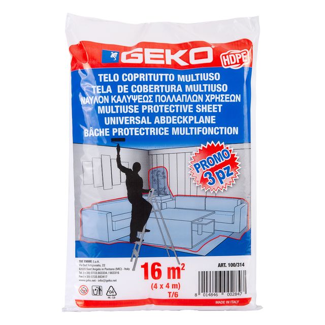 Telo coprituttto - 4 x 4 m - 16 mq - 230/240gr - HDPE - trasparente - Geko - co…