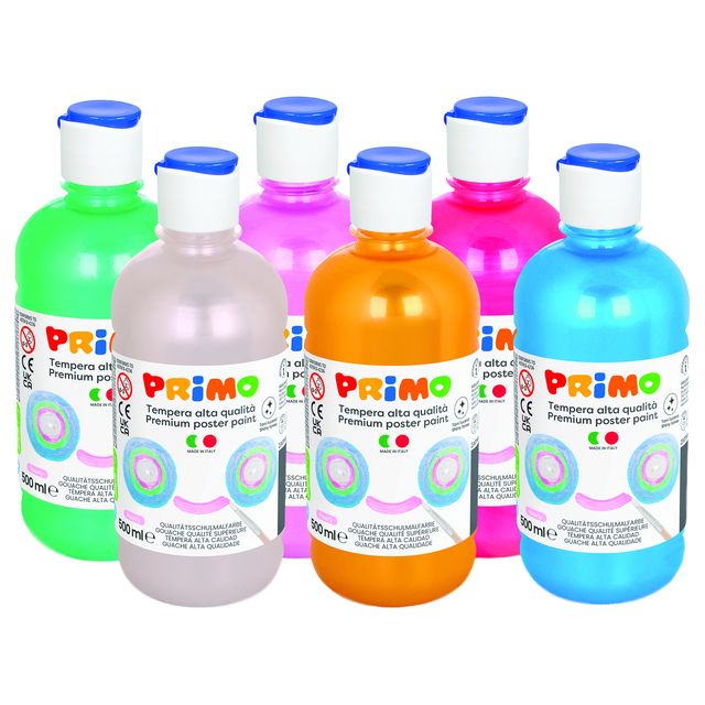Tempera brillante perlata - 500ml - colori perlati assortiti - Primo - box 6 co…