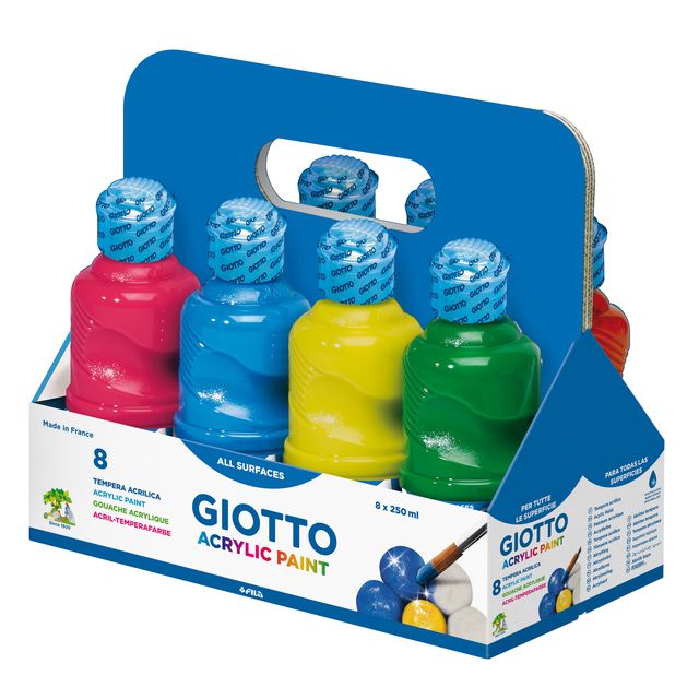 Tempera pronta acrilica - 250ml - colori assortiti - Giotto - schoolpack 8 flac…