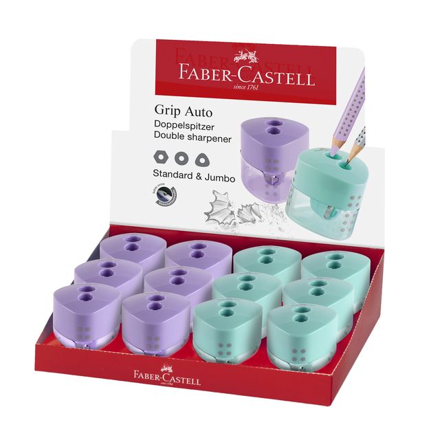 Temperamatite Grip Auto - 2 fori - c/serbatoio - Faber-Castell