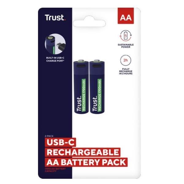 Trust 2PZ BATTERIE AA RICARICABILI TRAMITE PORTA USB-C - BLU