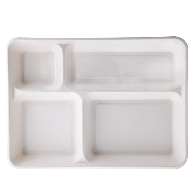 Vassoio biodegradabile - 4 scomparti - 37 x 27 x 3,6 cm - canna da zucchero - b…