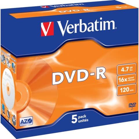 Verbatim - Scatola 5 DVD-R - Jewel case - serigrafato - 43519 - 4,7GB