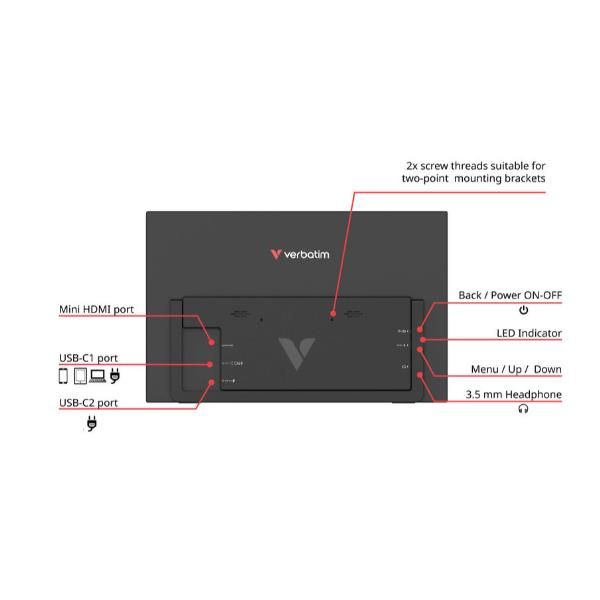 Verbatim Portable 15.6ʺ FHD Monitor LIGHT, 39,6 cm (15.6ʺ), LCD, 1920 x 1080 Pi…