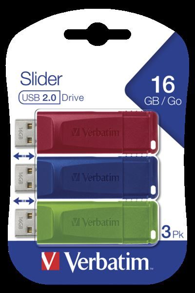 Verbatim Slider - Chiavetta USB - 16 GB - USB 2.0 - blu, rosso, verde (pacchett…