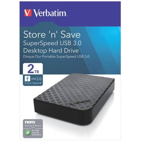 Verbatim Store 'n' Save - HDD - 2 TB - esterno (desktop) - USB 3.0 - nero