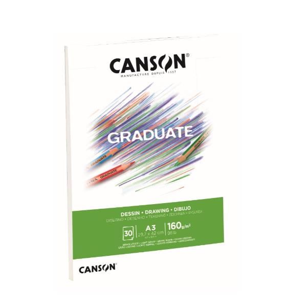 CANSON Graduate Drawing - Blocco incollato sul lato corto - A3 - 30 fogli - bia…