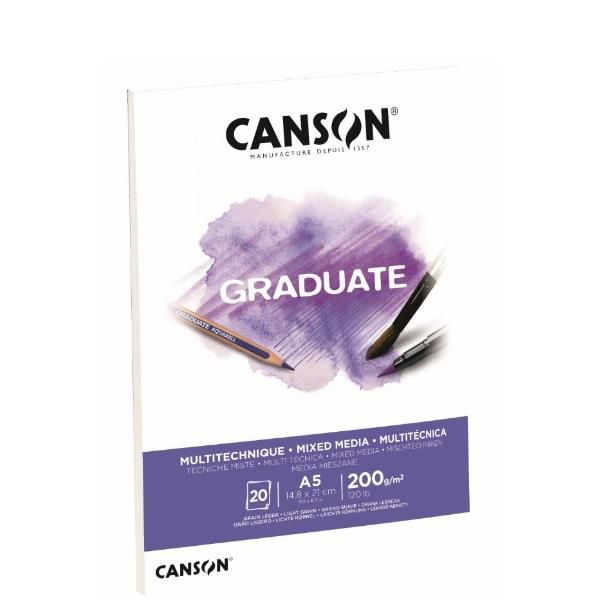 CANSON Graduate Mixed Media - Blocco - A5 - 20 fogli - bianco