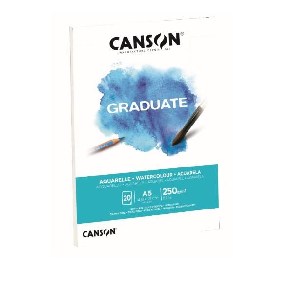 CANSON Graduate Watercolour - Blocco incollato sul lato corto - A3 - 20 fogli -…