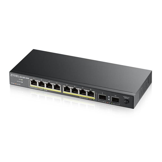 Zyxel GS1100-10HP - Switch - unmanaged - 8 x 10/100/1000 (PoE+) + 2 x Gigabit S…