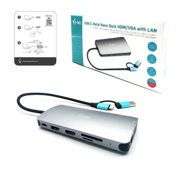i-Tec Nano Dock - Docking station - USB 3.0 / USB4 / Thunderbolt 4 - VGA, 2 x H…