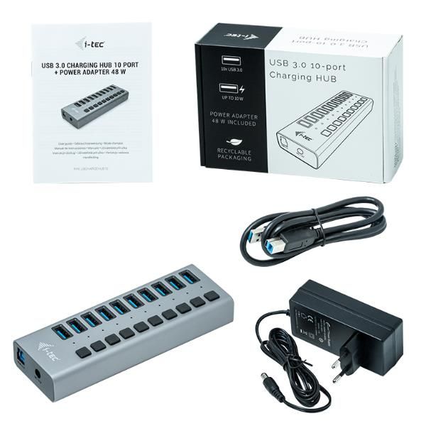 i-Tec USB 3.0 Charging HUB 10 port + Power Adapter 48 W - Hub - 10 x SuperSpeed…