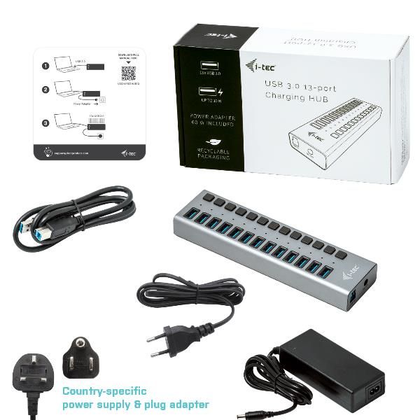 i-Tec USB 3.0 Charging HUB 13 port + Power Adapter 60 W - Hub - 13 x SuperSpeed…
