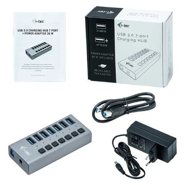 i-Tec USB 3.0 Charging HUB 7 port + Power Adapter 36 W - Hub - 7 x SuperSpeed U…
