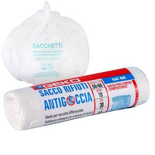 10 Sacchi rifiuti organici Sac Bio 50x60cm 30L 12my bianco Geko