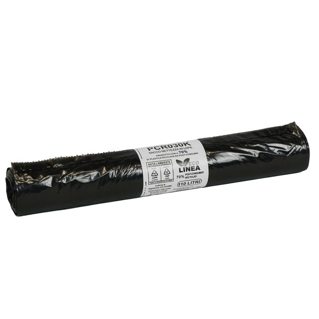 10 sacchi rifiuti PCR 110L 72x110cm 30gr nero Bio Extrusion