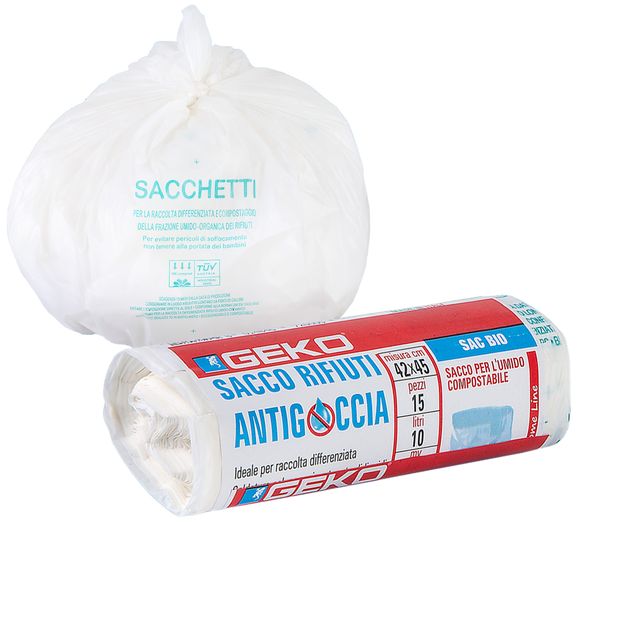 15 Sacchi rifiuti organici Sac Bio 42x45cm 10L 12my bianco Geko
