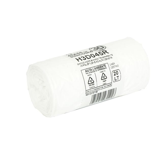 30 sacchi rifiuti 20L 45x55cm 15my HDPE bianco Bio Extrusion