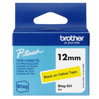 Brother Nastro BTAG631 da 12MM nero su giallo - lunghezza 4 m