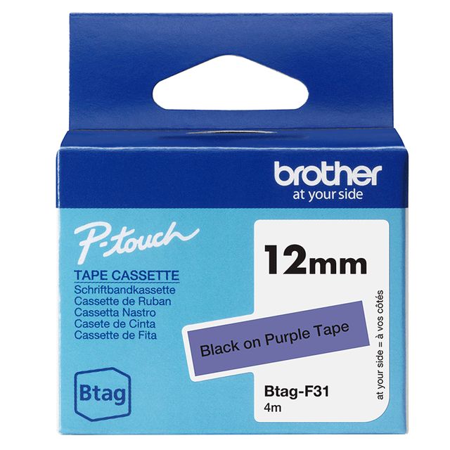 Brother Nastro BTAGF31 da 12MM nero su viola - lunghezza 4 m