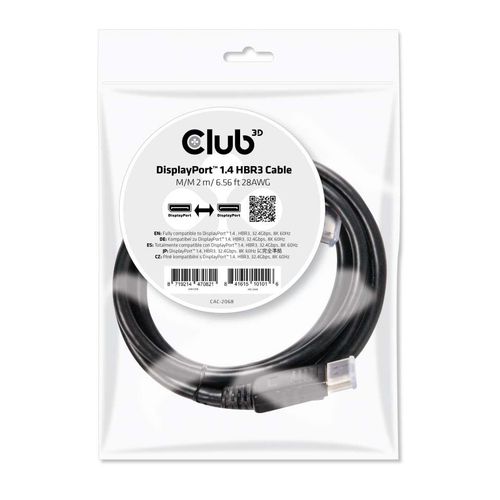 CLUB3D CAVO DISPLAYPORT 1.4 HBR3 MASCHIO/MASCHIO 2MT 8K 60HZ BLACK
