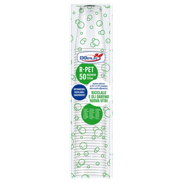 Conf 50 Bicchieri R-PET tacca 400ml trasparenti Dopla