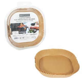 Conf 50 Vaschette cartaforno per friggitrice ad aria in astuccio 20 x 20 x H4,5c