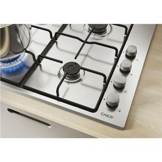 Candy piano cottura a gas, a incasso, 4 fuochi, acciaio inox
